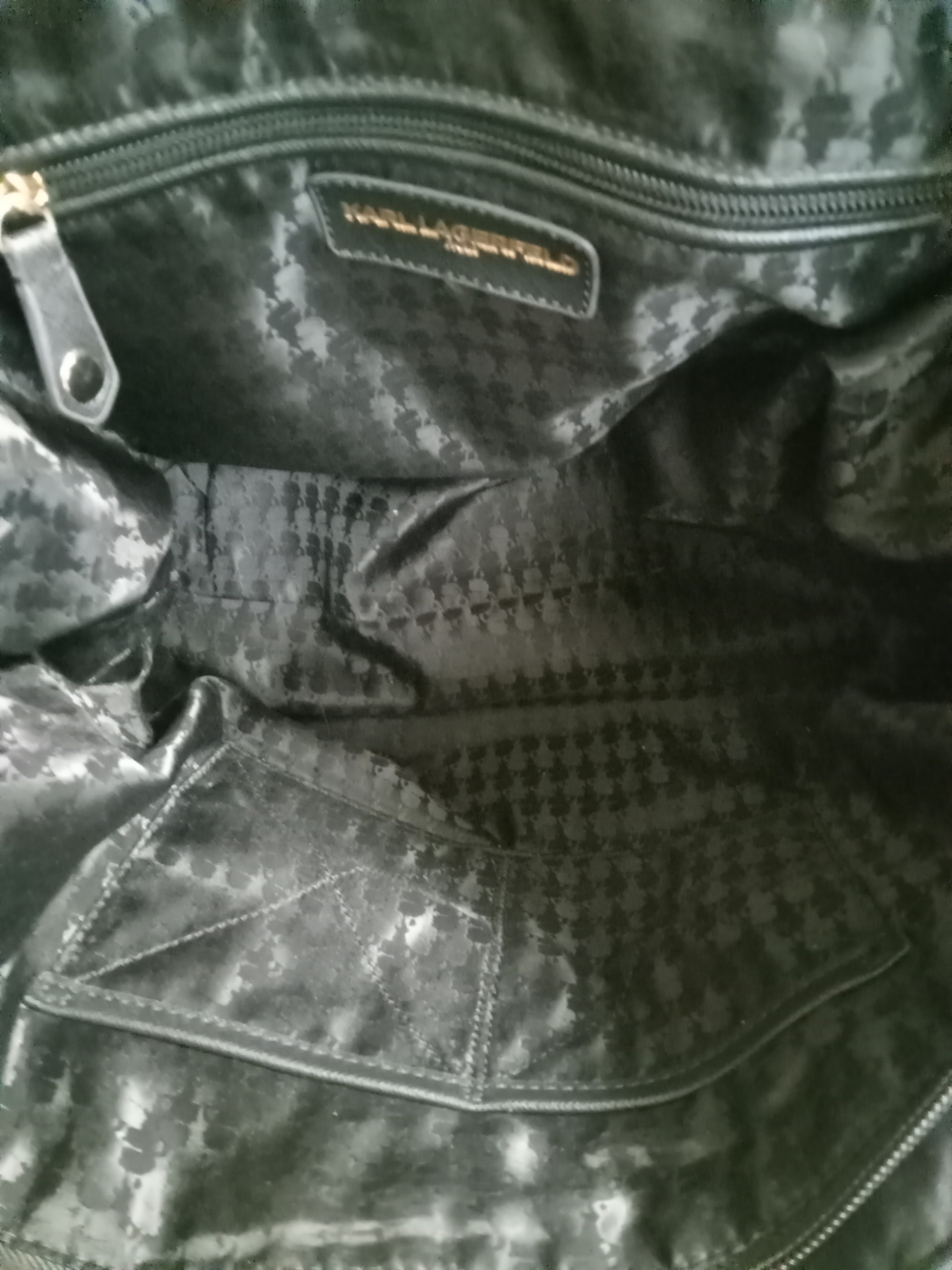 Karl Lagerfeld Blk Nylon/Leather Tote Bag w/ Scarf EUC - Picture 2 of 11